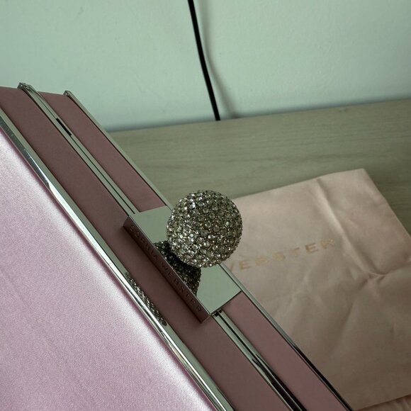NWT Sophia Webster Clara Clutch Box Bag Pink Satin With Chain Strap - Picture 9 of 12